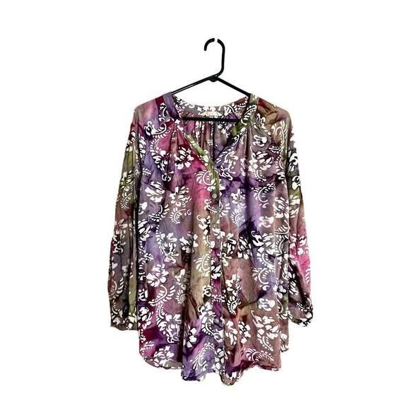 Soft Surroundings womens size small shirt button-up long sleeves purple floral - Picture 2 of 7